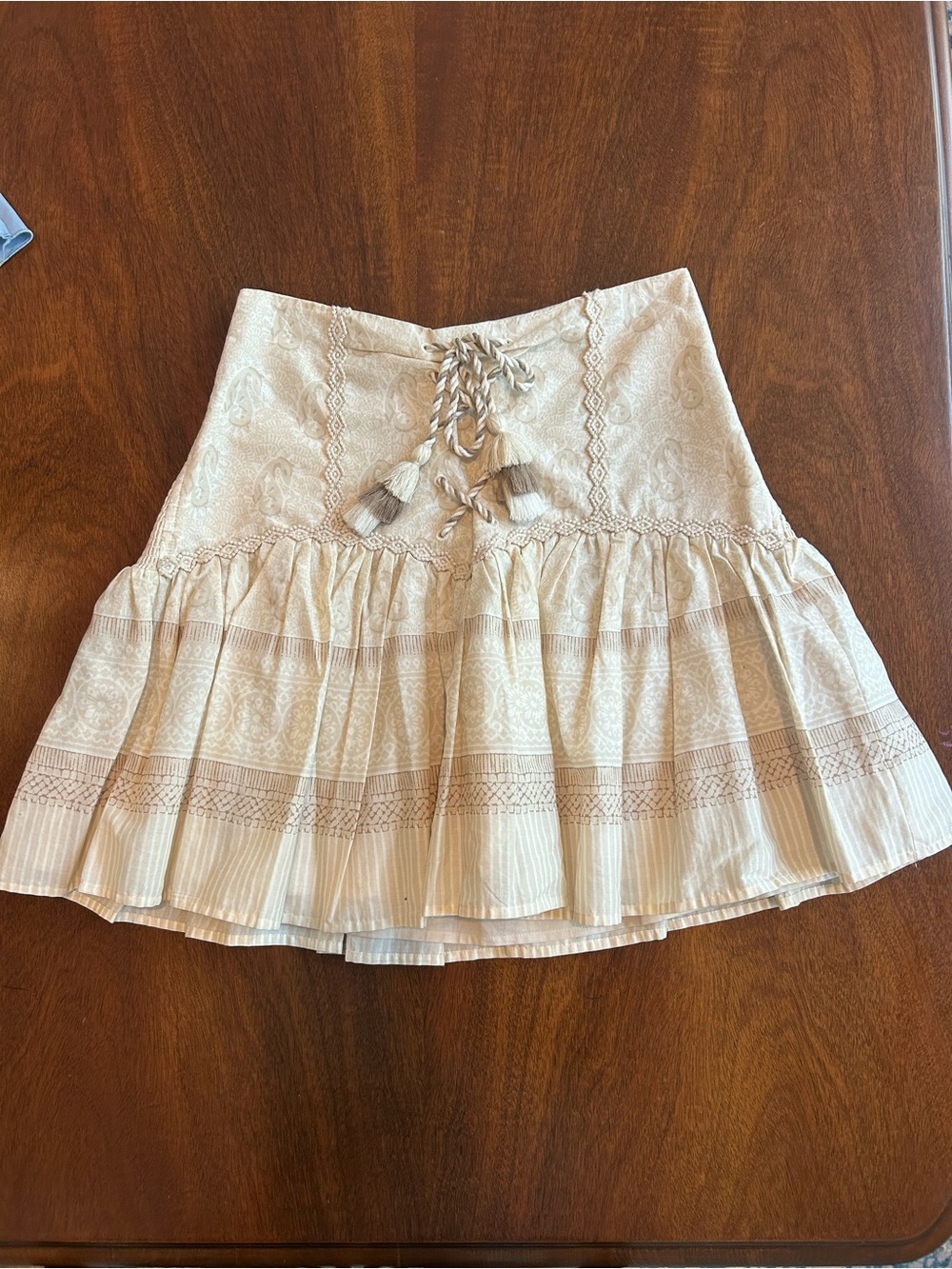 Chelsea & Violet Cream Tiered Mini Skirt with Tassel Waist